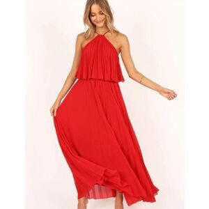Petal & Pup GIA PLEATED HALTERNECK MAXI DRESS - RED Nwot Size Small